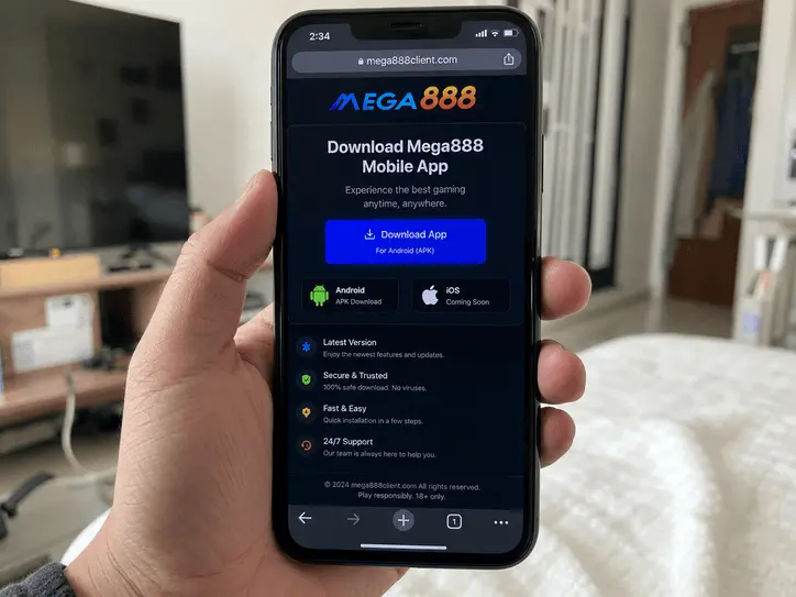 Mega888 app download help screen on mobile