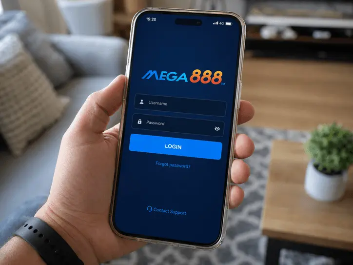 Mega888 App login screen showing no registration button