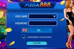 Mega888 Login Screen with Test ID Input
